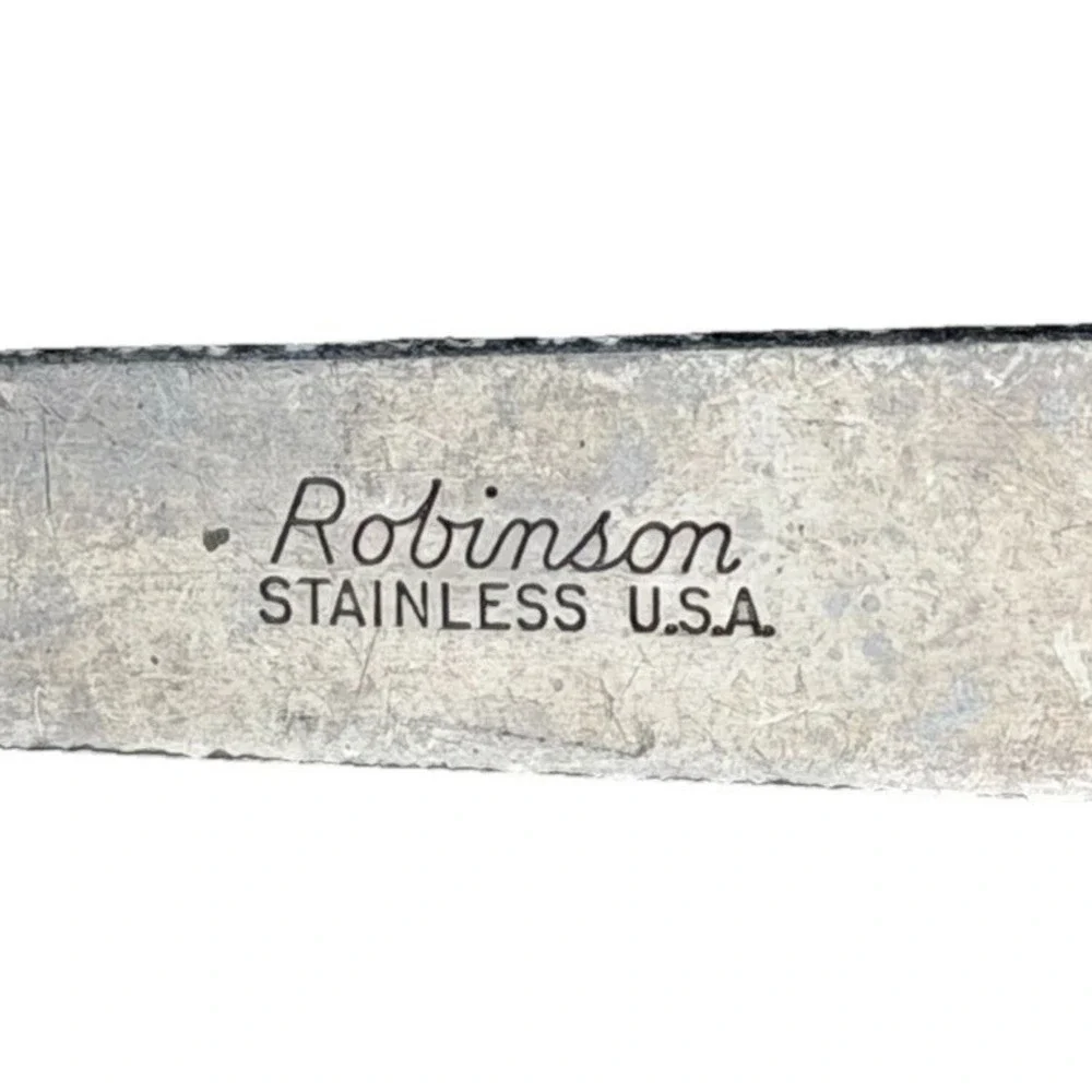 Robinson Stainless USA Slotted Spoon Vintage Wood Handle Riveted Kitchen Utensil